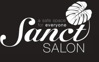 Black and white logo with text "Sanct Salon a safe space for everyone"