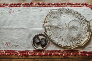 Tablescape with glasses and chocolate